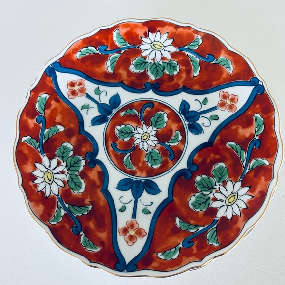 Vintage Set of 6 Takahashi San Francisco Plates  Hand Painted Daisy Rust Navy - Picture 4 of 7